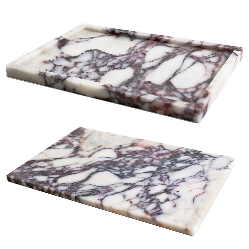 DUANYAN Real Luxurious Natural Marble Vanity Tray Genuine Marble Storage Tray for Home Decor Stone Tray for Bathroom/Kitchen/Vanity/Dresser Non-Resin/Non-Ceramic/Viola Tablet Set - Image 1